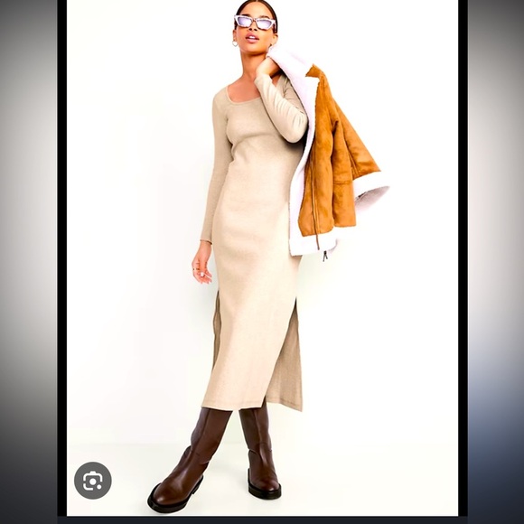 Old Navy // Fitted Rib-Knit Maxi Dress in Oatmeal - Picture 1 of 4